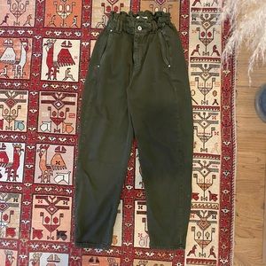 SOLD - Zara paper bag olive green pants